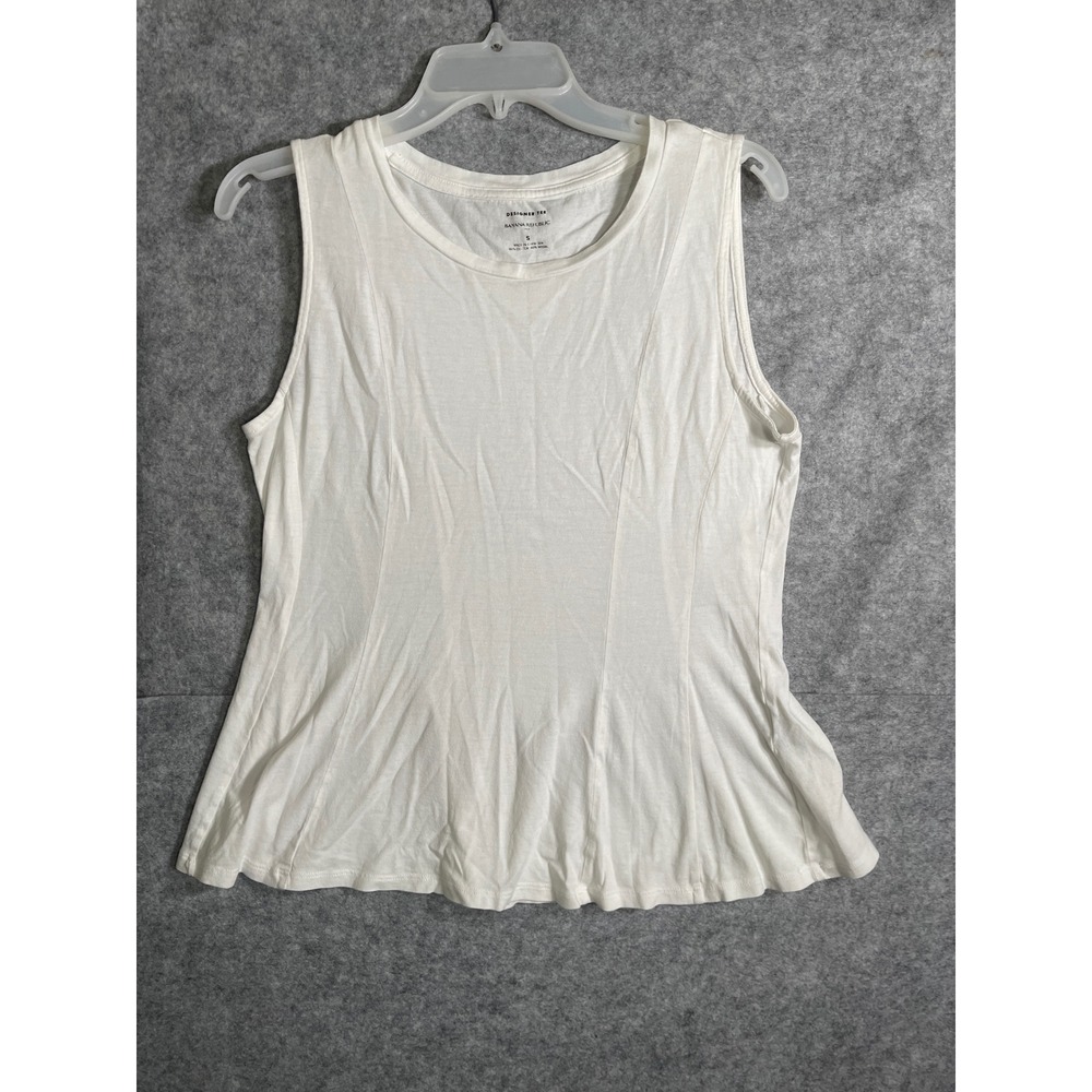 Banana Republic Designer Tee Womens S White Sleeveless Peplum Tank Top Cotton